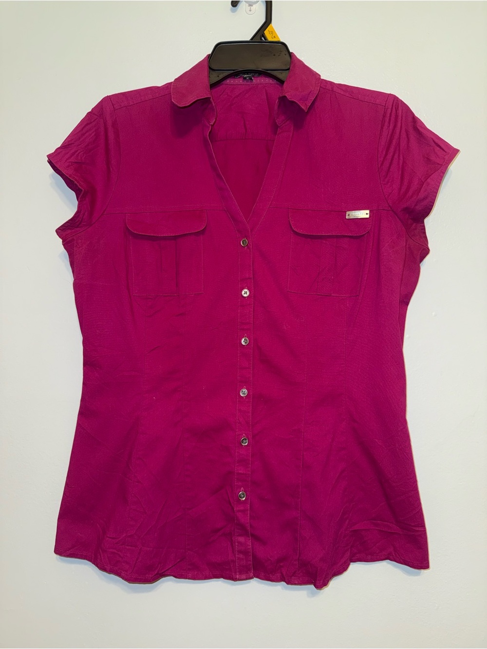Express Magenta Short Sleeve Button-Down Shirt